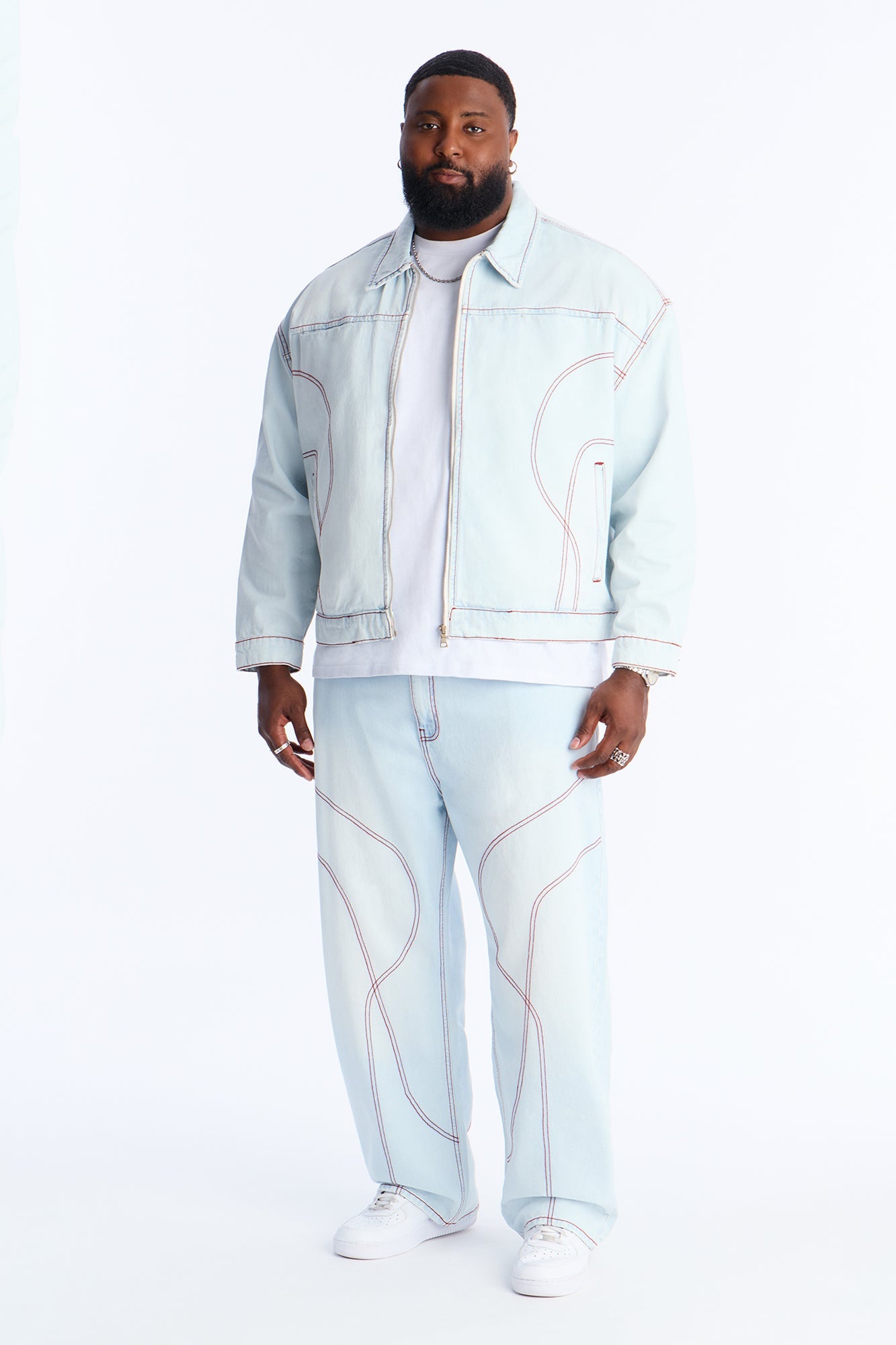 Cropped Thick Thread Denim Work Jacket - Light Wash