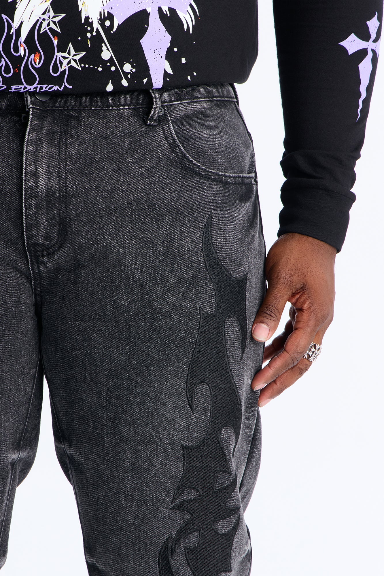 Stacked Slim Flare Blaze Cut Jean - Black Wash