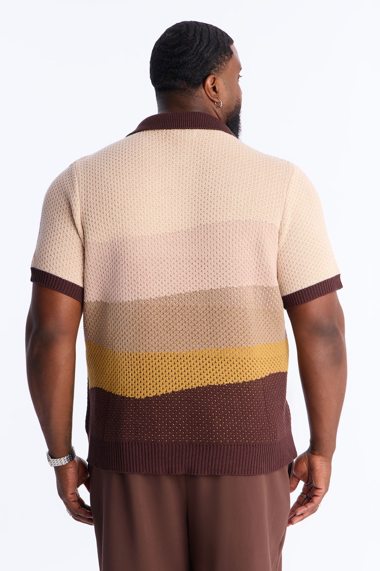 Grove Knitted Johnny Collar Shirt - Brown
