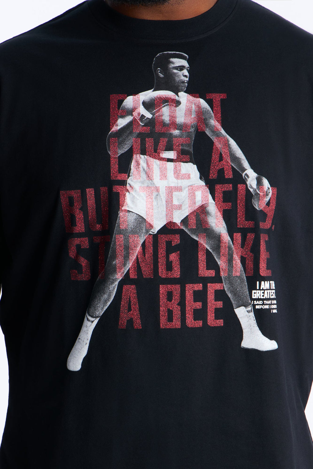 Boxy Muhammad Ali Glitter Printed Short Sleeve Tee - Black