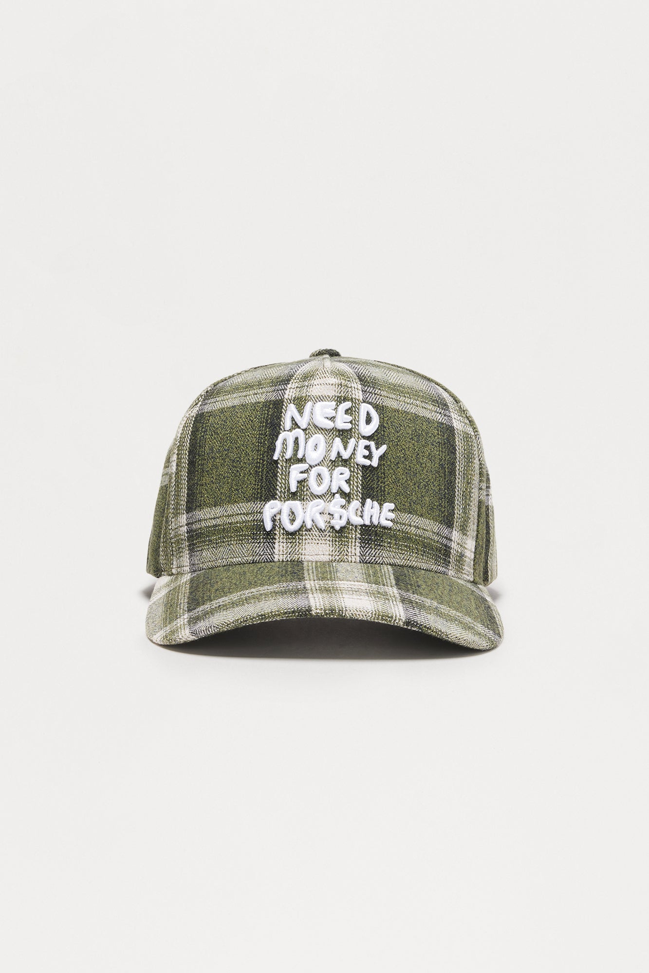 Need Money Structured Flannel Snapback Hat - Green/combo