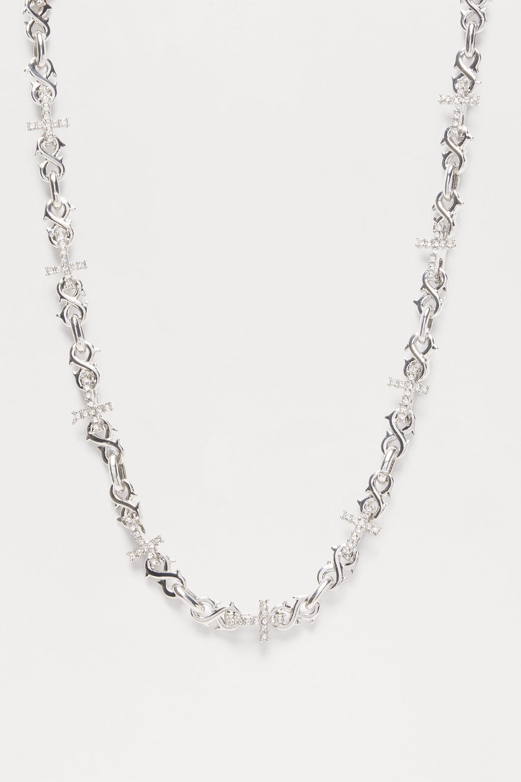 Iced Infinity Cross Link Necklace - Silver