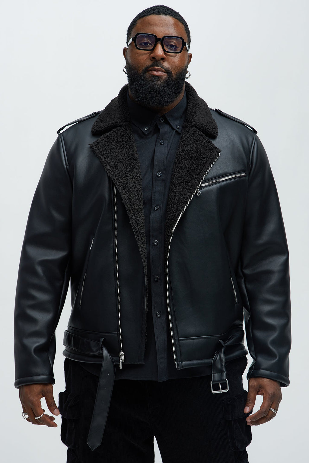 Knuckle Head Faux Leather Moto Jacket - Black