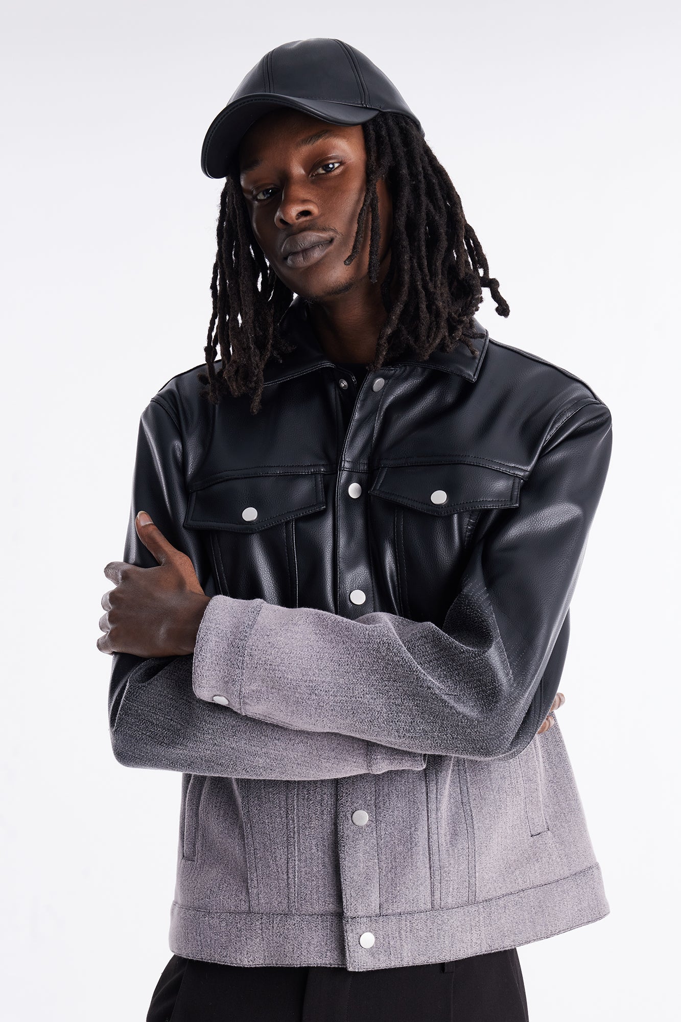 Ombre Faux Leather Trucker Jacket - Pink/combo