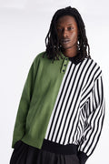 Half Striped Sweater Polo - Green