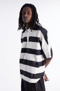 Oversized Frayed Polo Shirt - Black