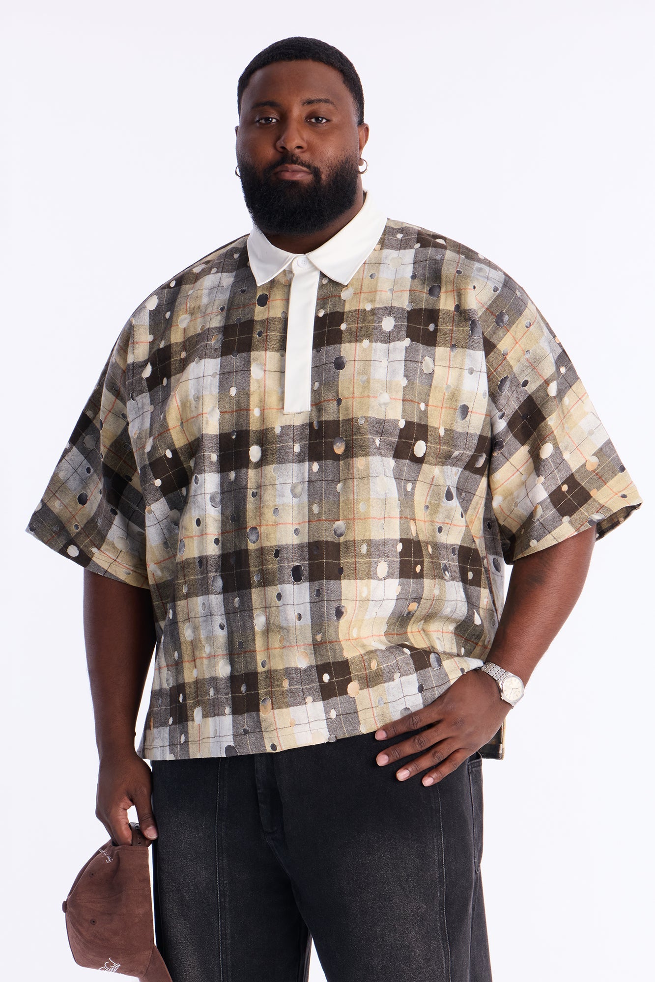 Oversized Ripped Intentions Polo Shirt - Brown