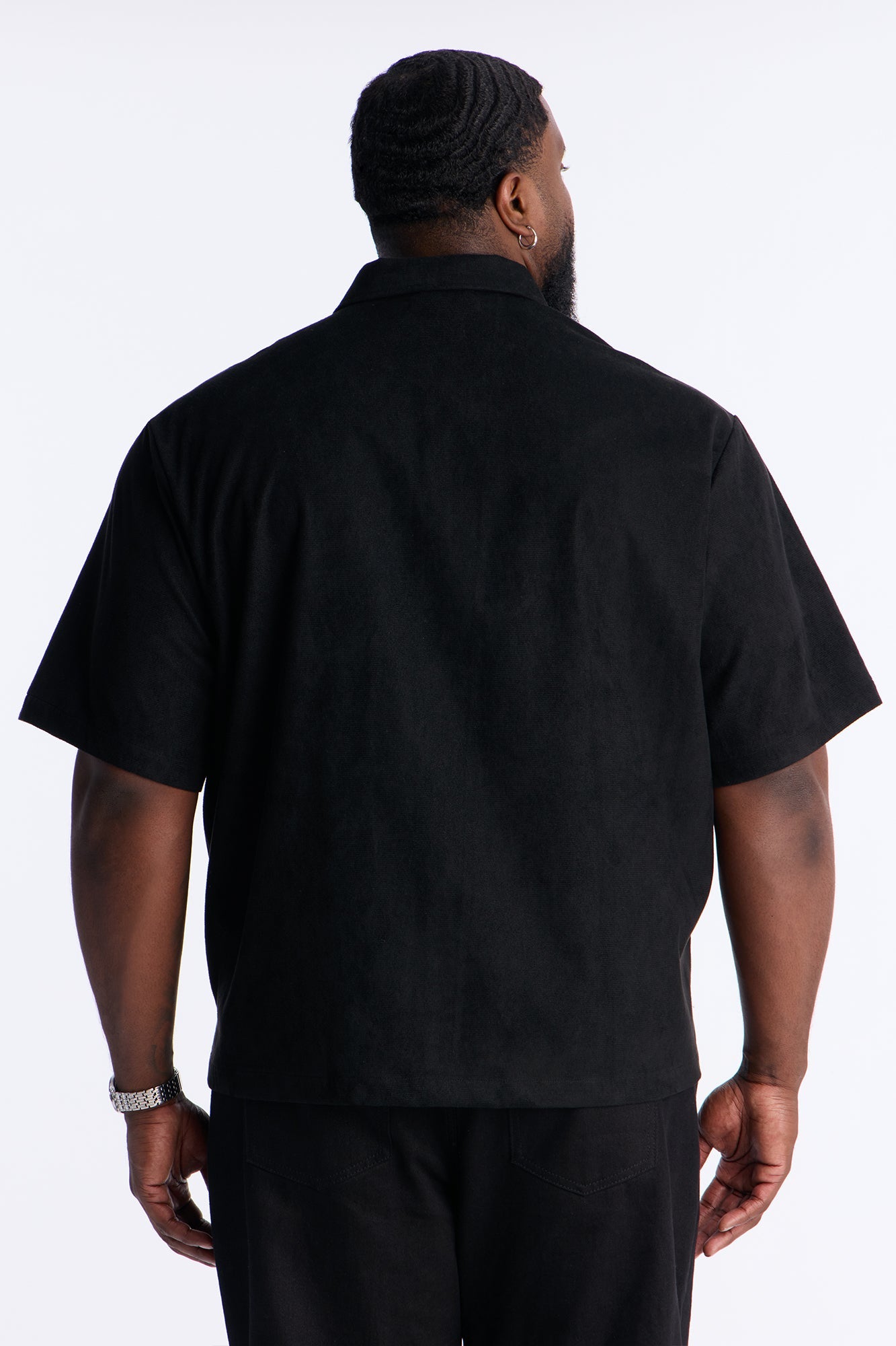 Relaxed Brushed Double Pocket Button Up Shirt - Black