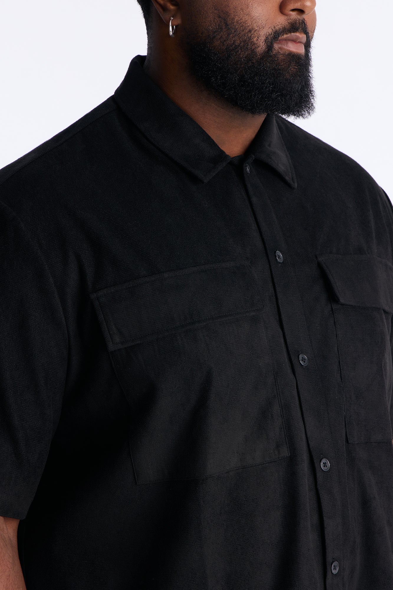Relaxed Brushed Double Pocket Button Up Shirt - Black