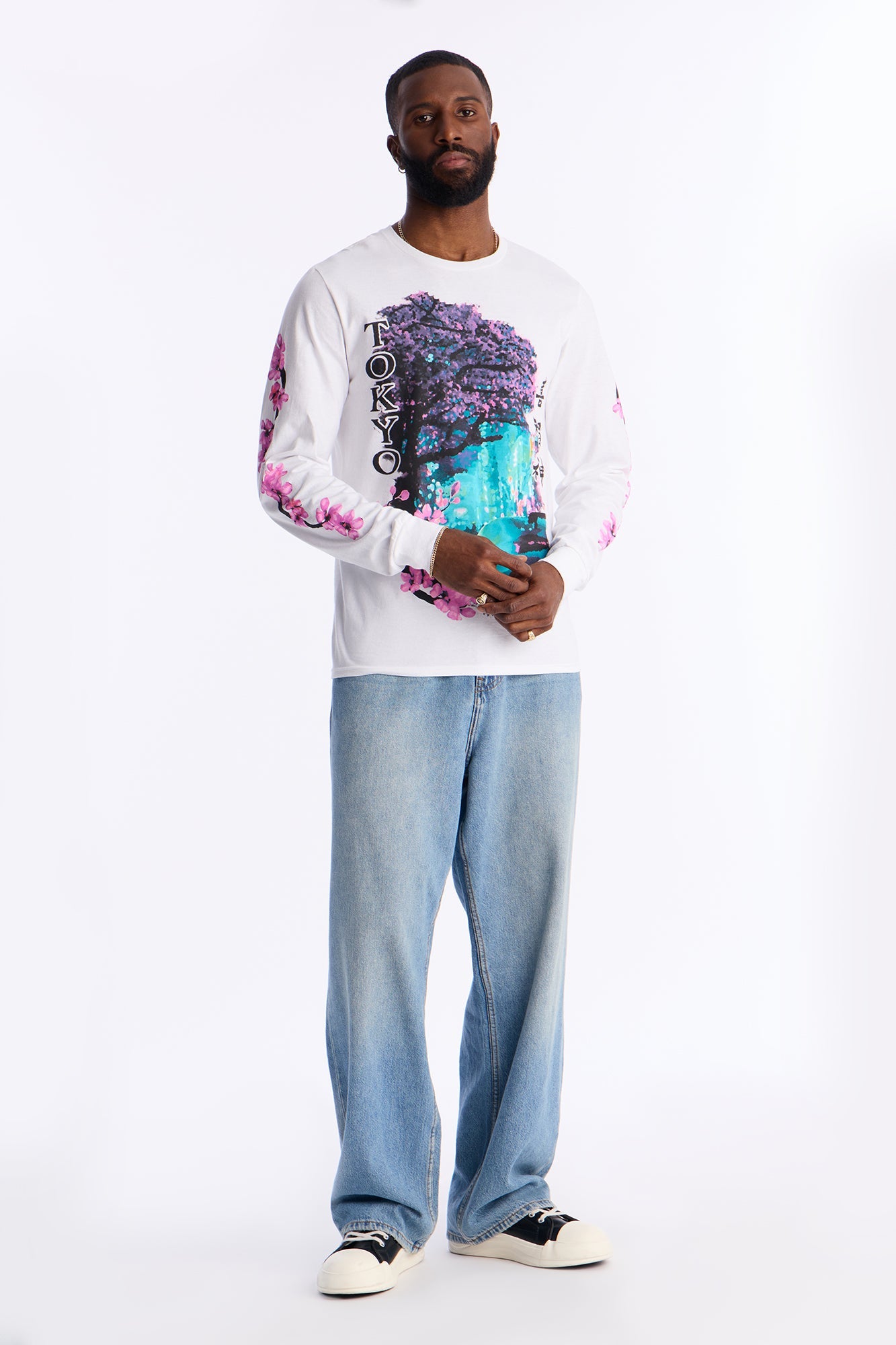 Tokyo Blossom Long Sleeve Tee - White