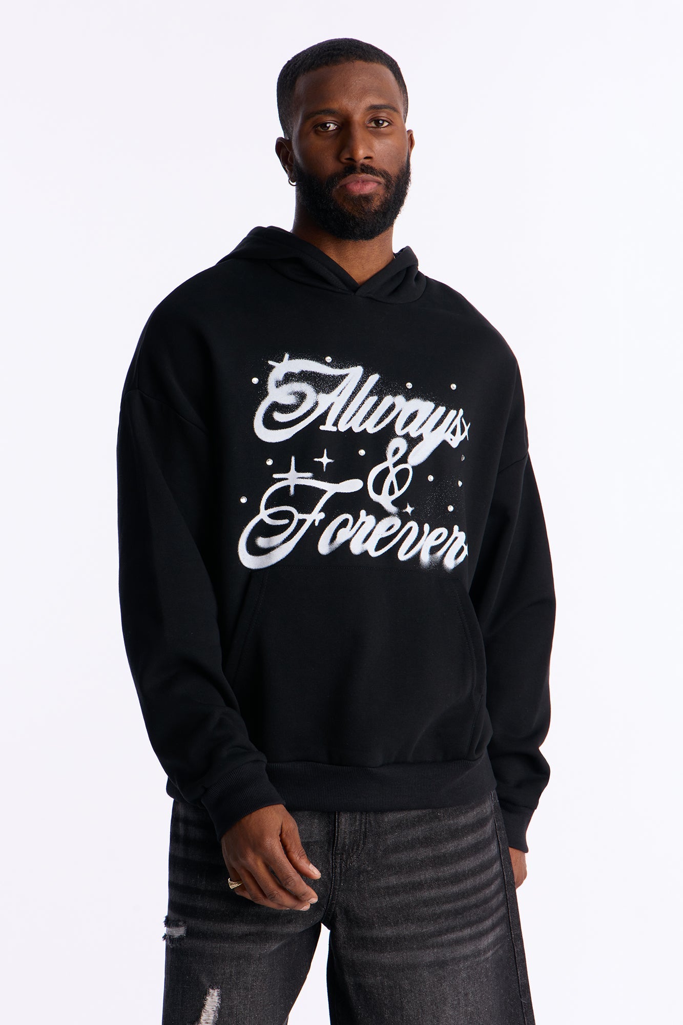 Always And Forever Rhinestone Oversized Hoodie - Black