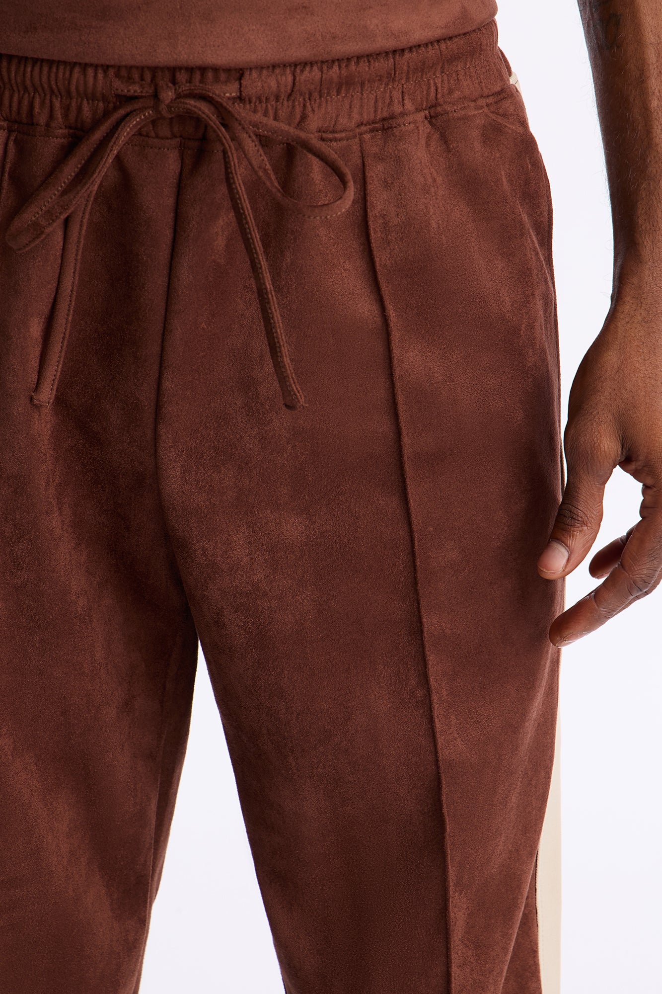 Straight Faux Suede Pant - Brown