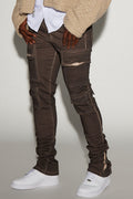 Triple Cargo Stacked Skinny Flare Jeans - Chocolate