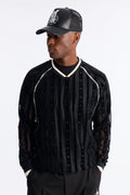 Luxe Grid Paneled V Neck Shirt - Black