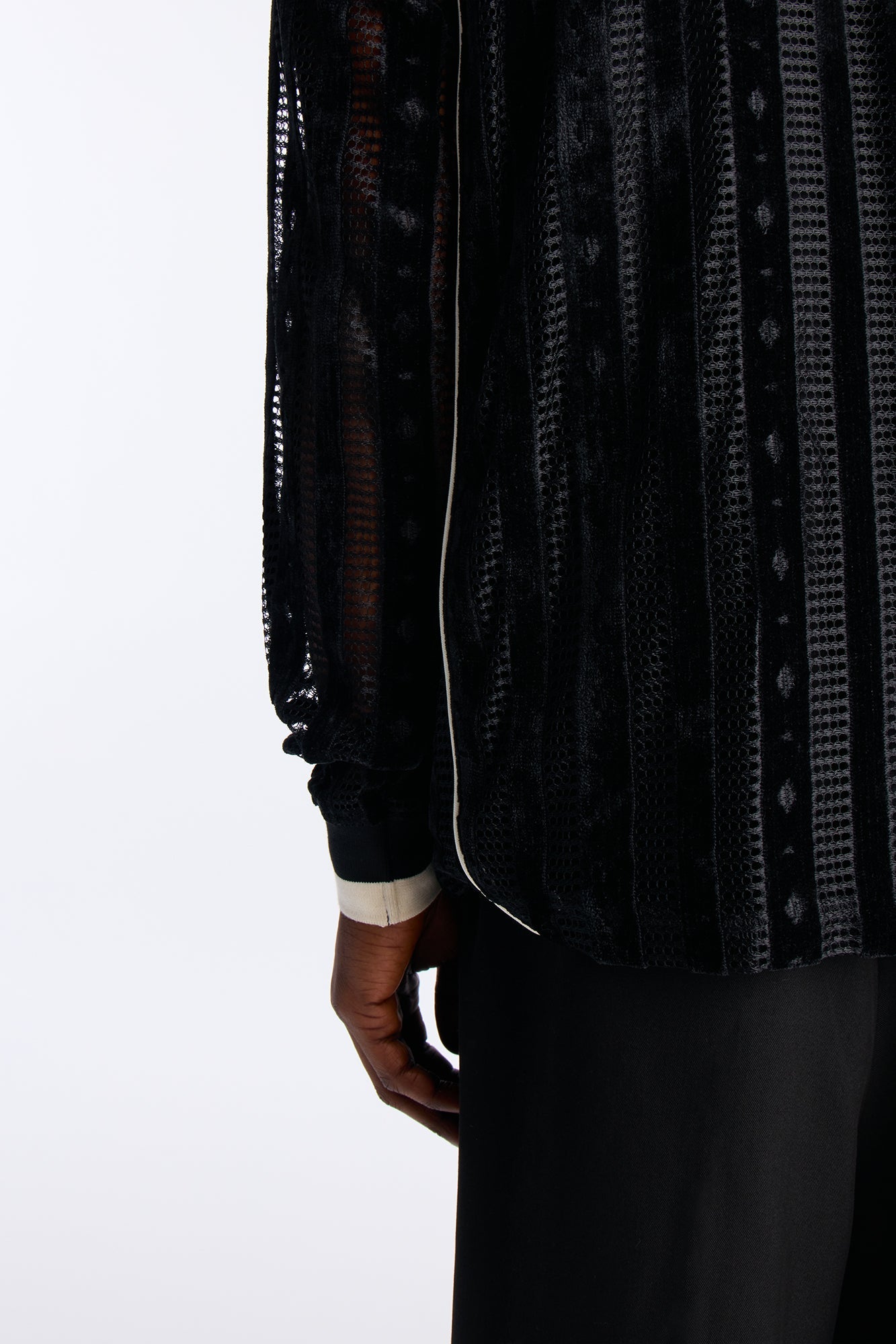 Luxe Grid Paneled V Neck Shirt - Black