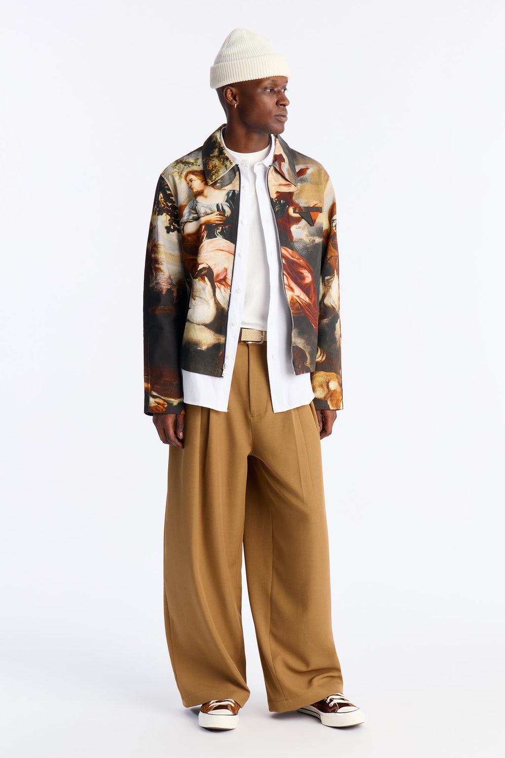 Cropped Renaissance Printed Twill Work Jacket - Multi Color