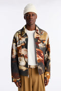 Cropped Renaissance Printed Twill Work Jacket - Multi Color