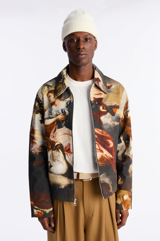 Cropped Renaissance Printed Twill Work Jacket - Multi Color