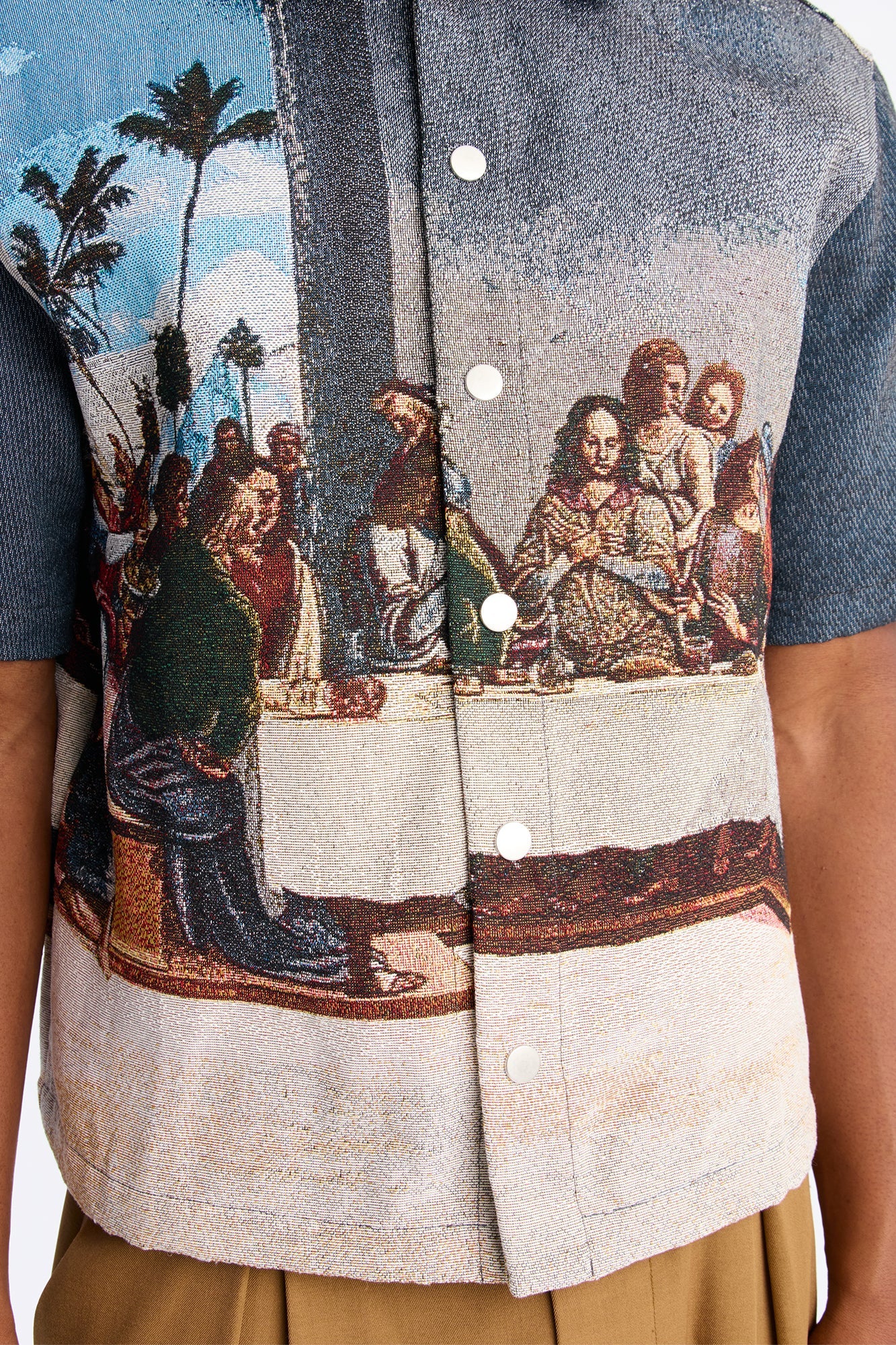 Cropped Relaxed Palm Vinci Button Up Shirt - Multi Color