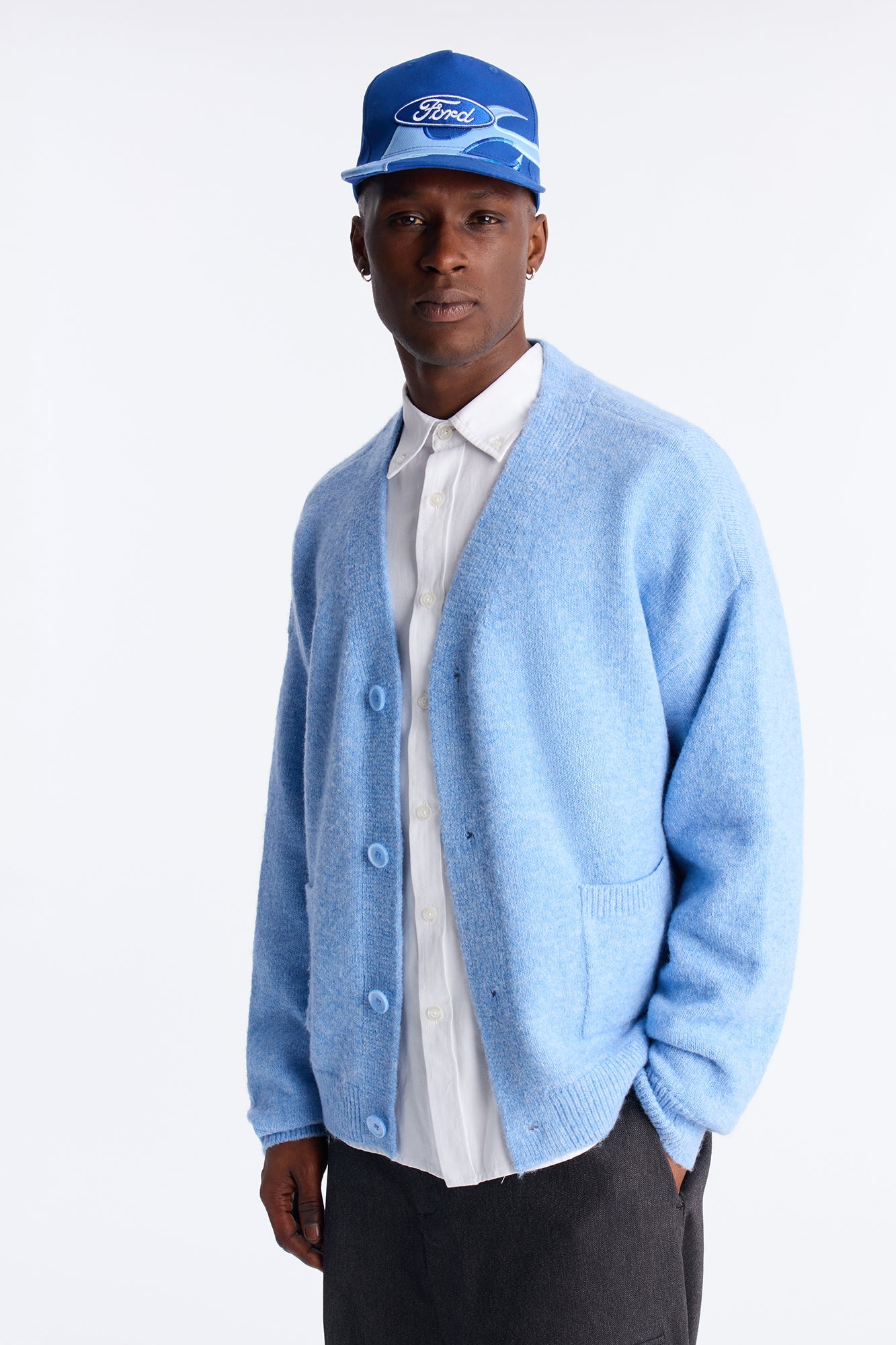 Cropped Harbor Ash Cardigan - Light Blue