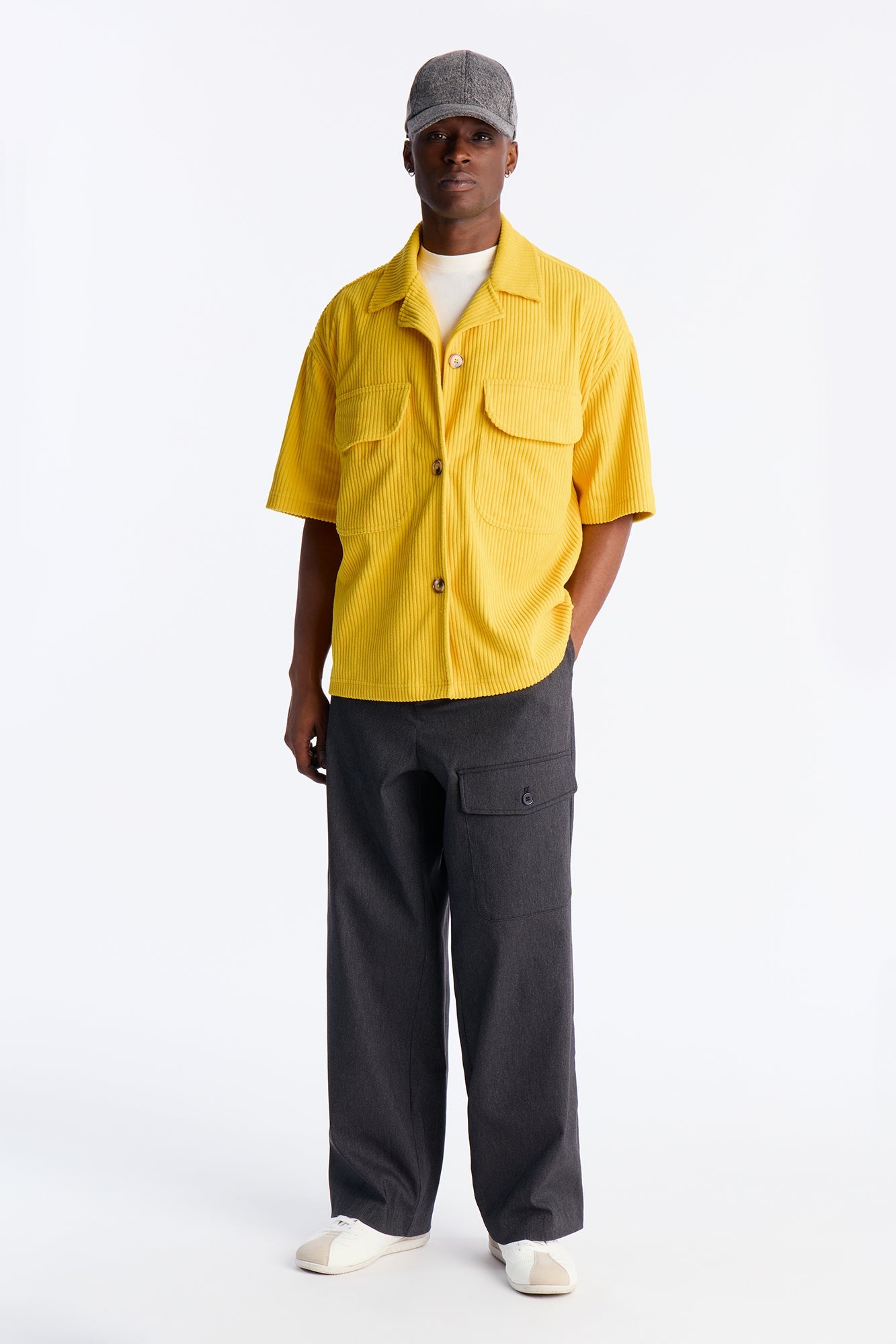 Ultra Oversized Corduroy Button Up Shirt - Yellow