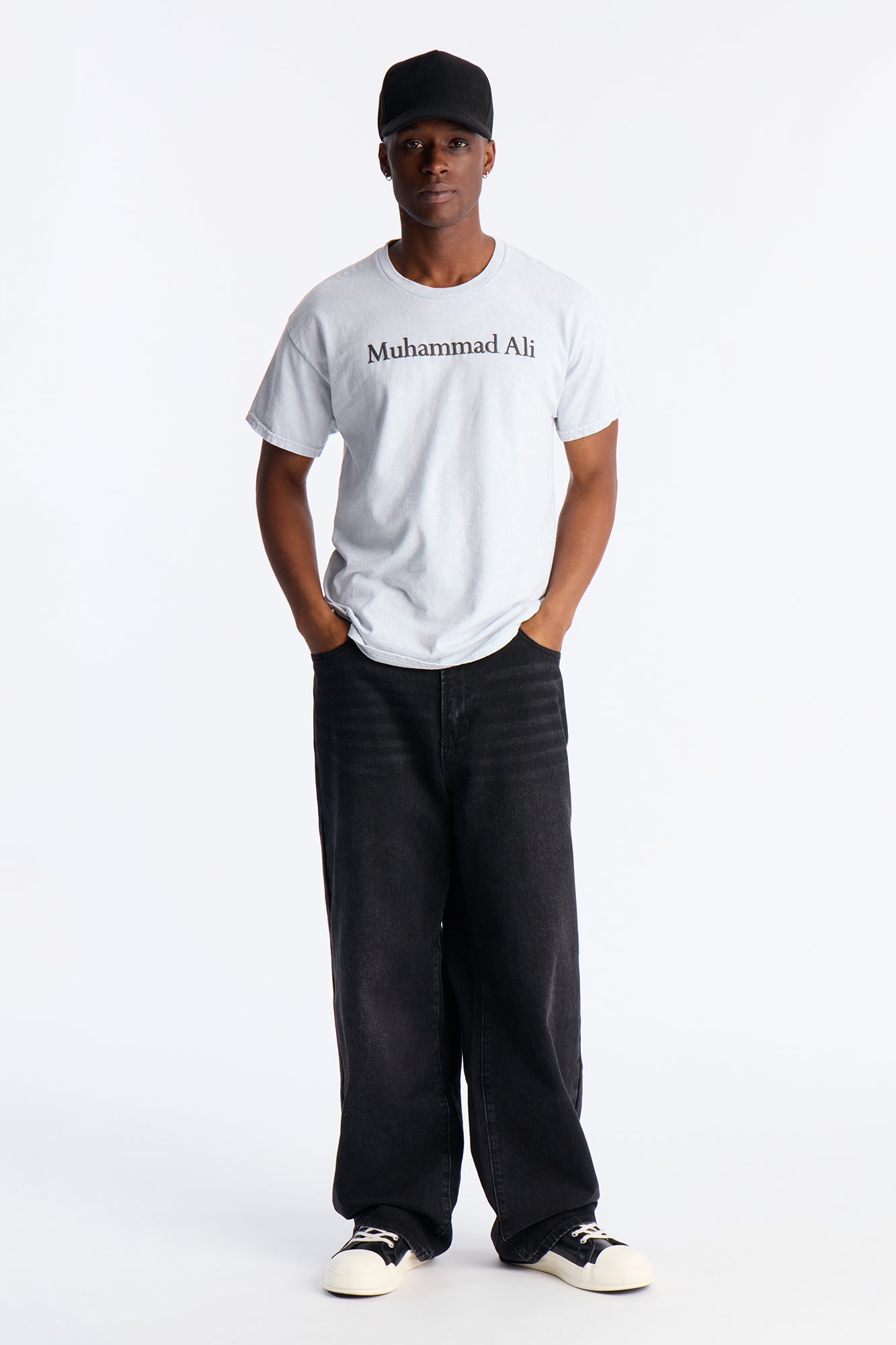 Muhammad Ali Sting Like A Bee Puff Print Short Sleeve Tee - Grey Mineral Wash