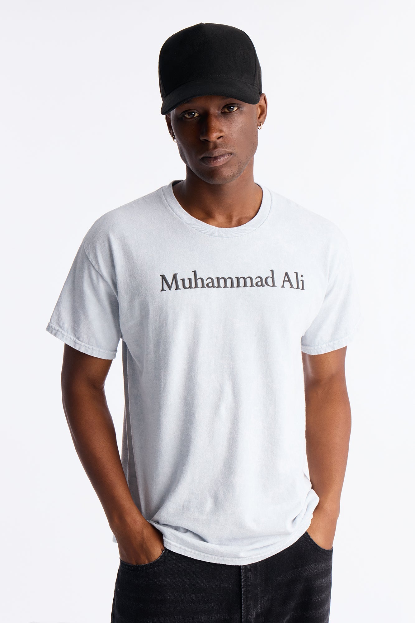 Muhammad Ali Sting Like A Bee Puff Print Short Sleeve Tee - Grey Mineral Wash
