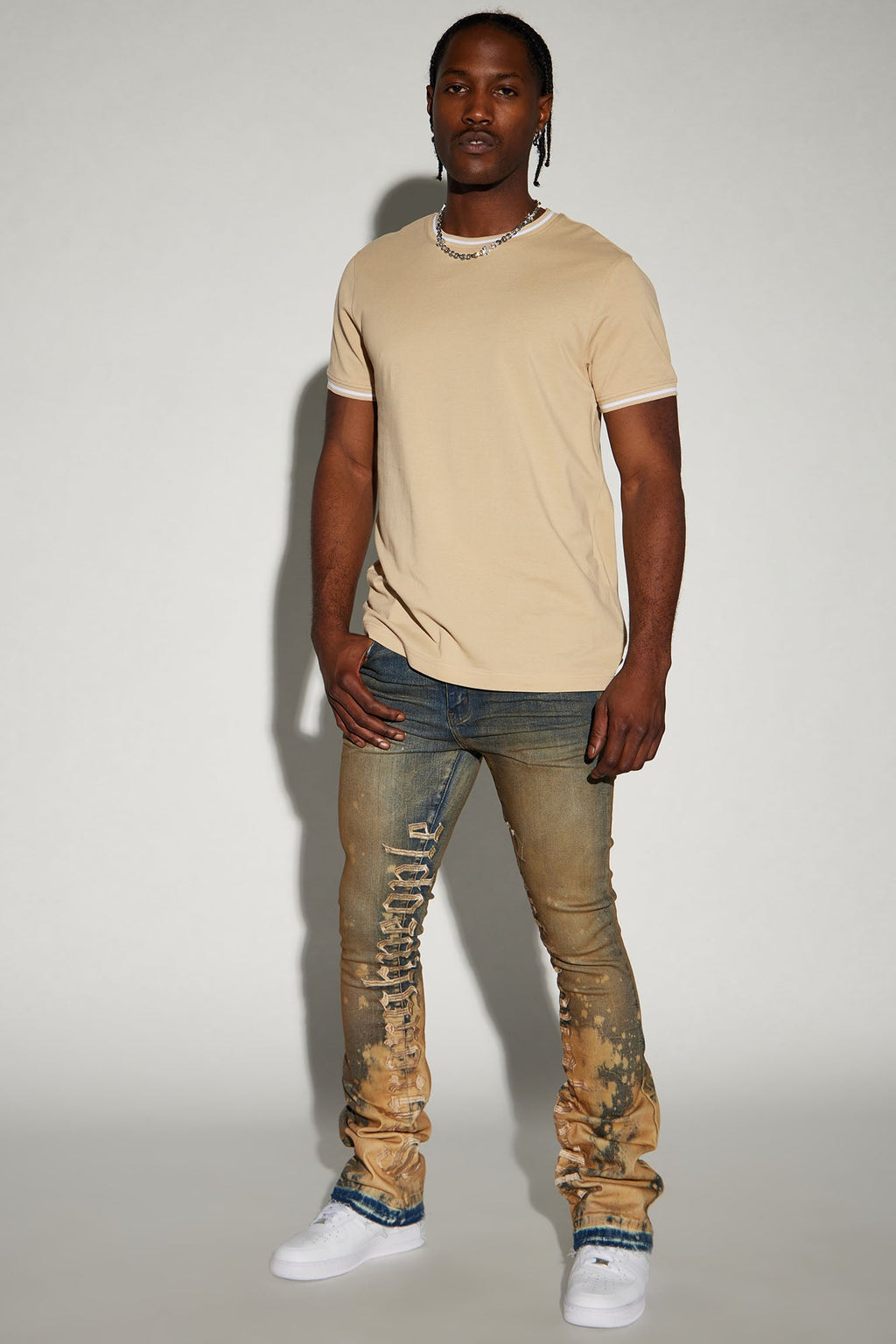 See It Through Bleached Stacked Skinny Flare Jeans - Vintage Wash