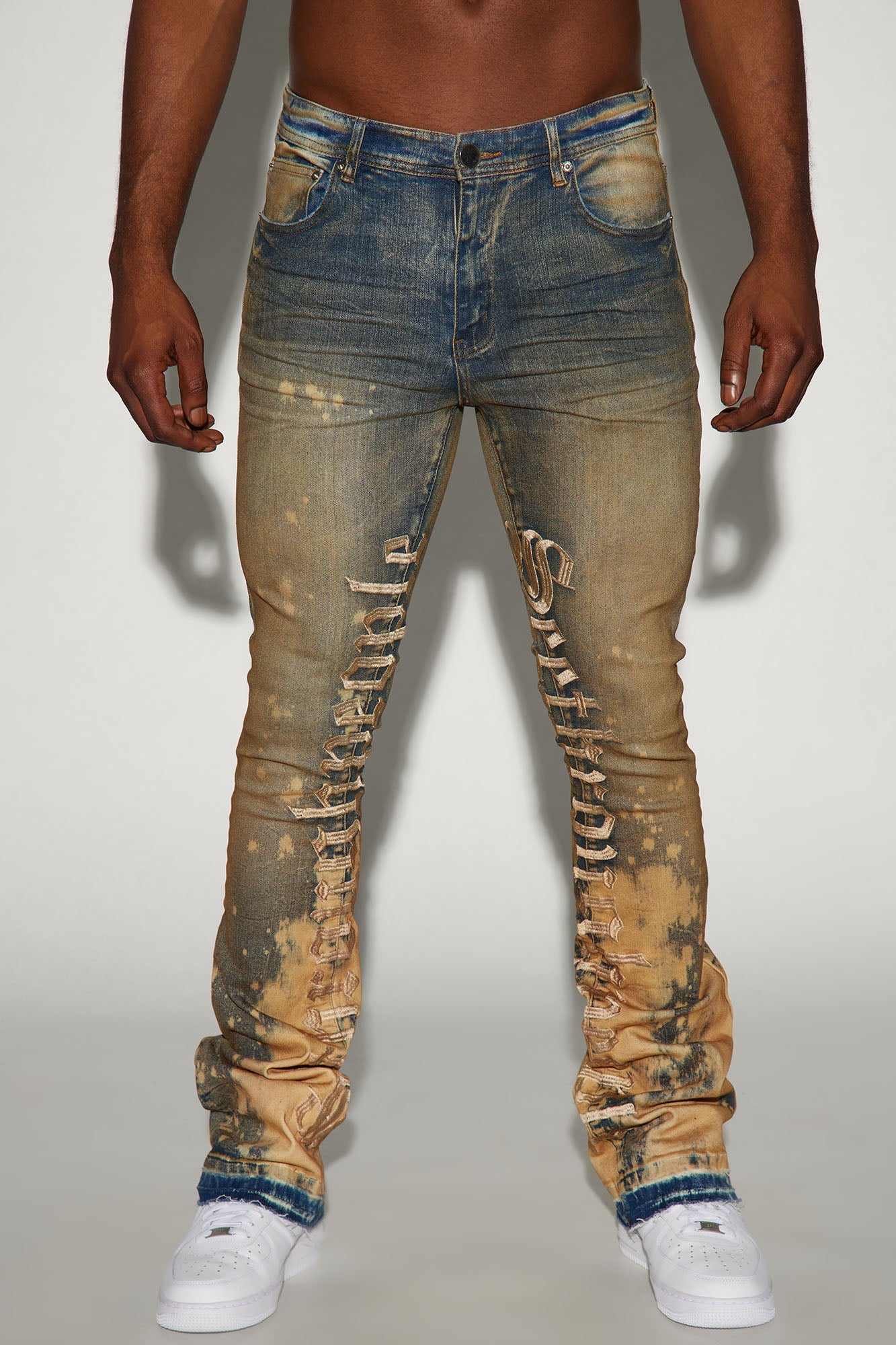 See It Through Bleached Stacked Skinny Flare Jeans - Vintage Wash