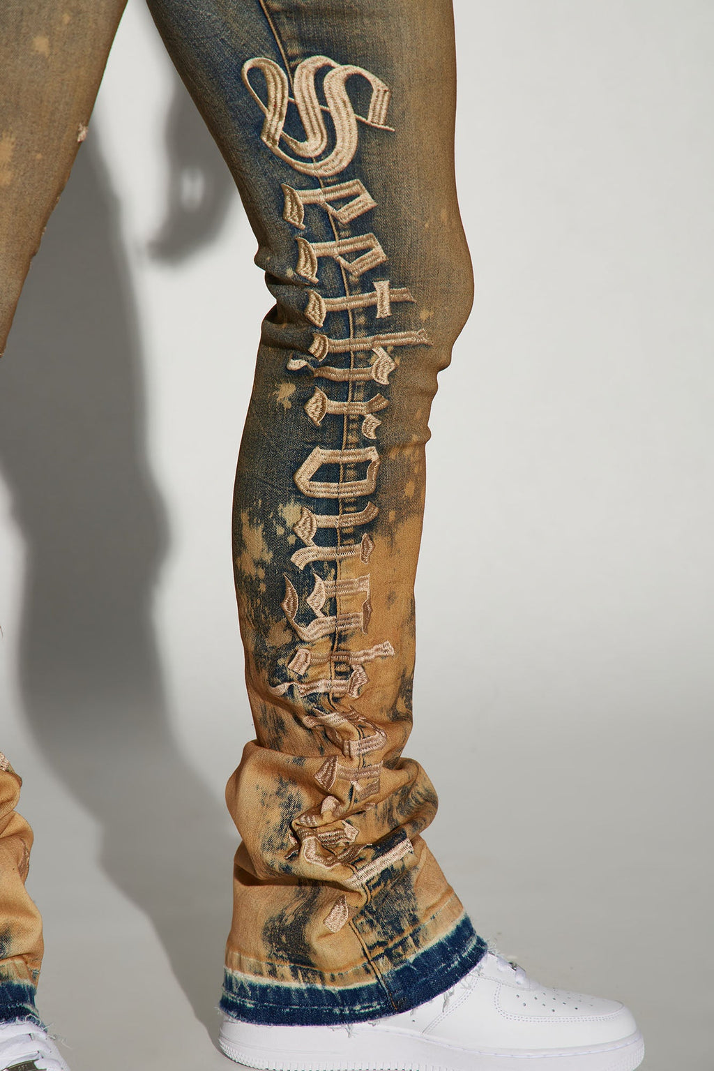 See It Through Bleached Stacked Skinny Flare Jeans - Vintage Wash