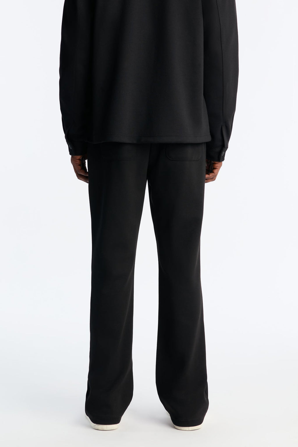 Structured Fleece Pintuck Slim Flare Sweatpants - Black