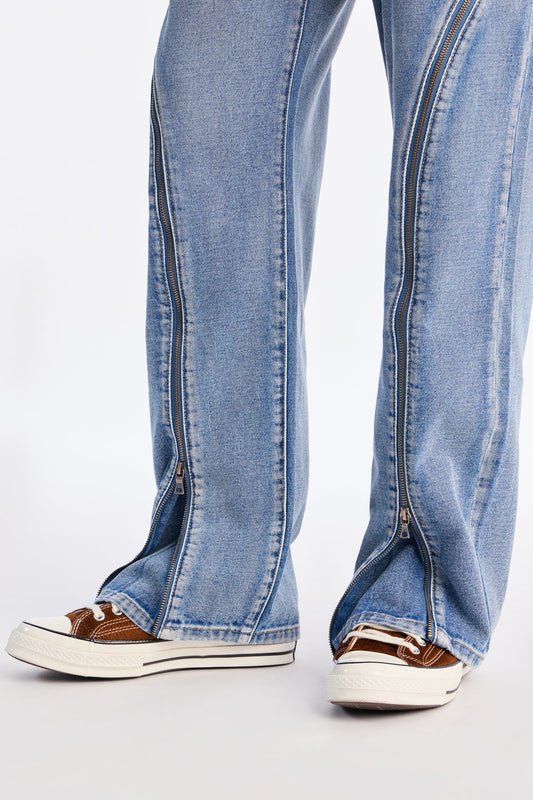 Straight Flare Zip Me Up Jean - Light Blue Wash