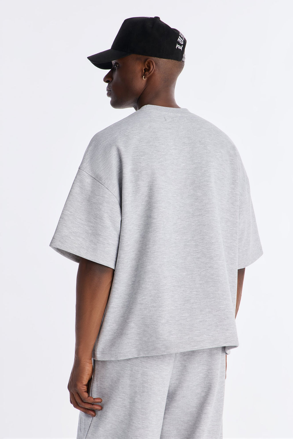 Structured Fleece Embossed Number Tee - Heather Grey