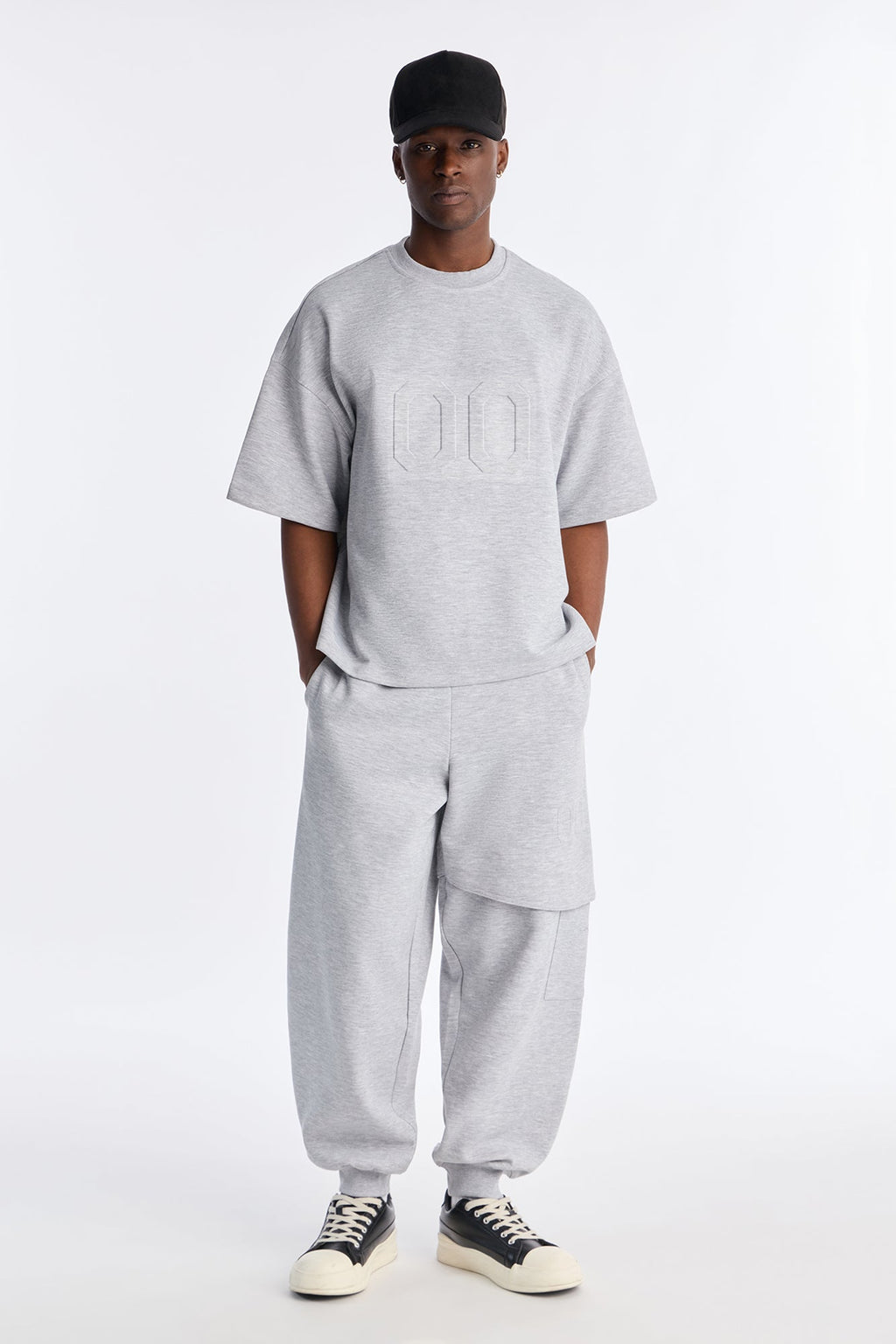 Structured Fleece Embossed Cargo Joggers - Heather Grey