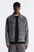 Night Fall Leopard Denim Jacket - Black Wash