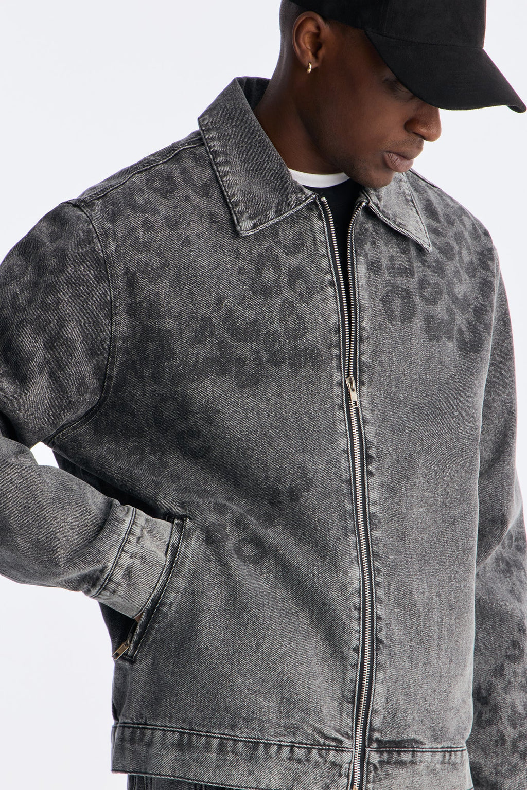 Night Fall Leopard Denim Jacket - Black Wash