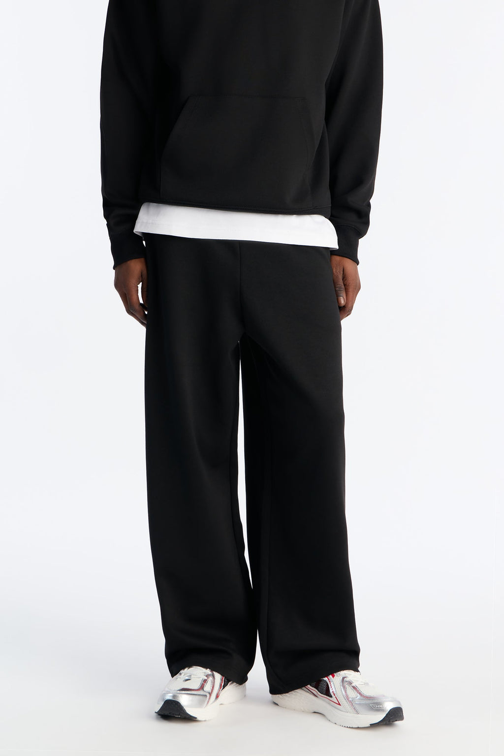 Structured Fleece Wide Leg Sweatpants - Black