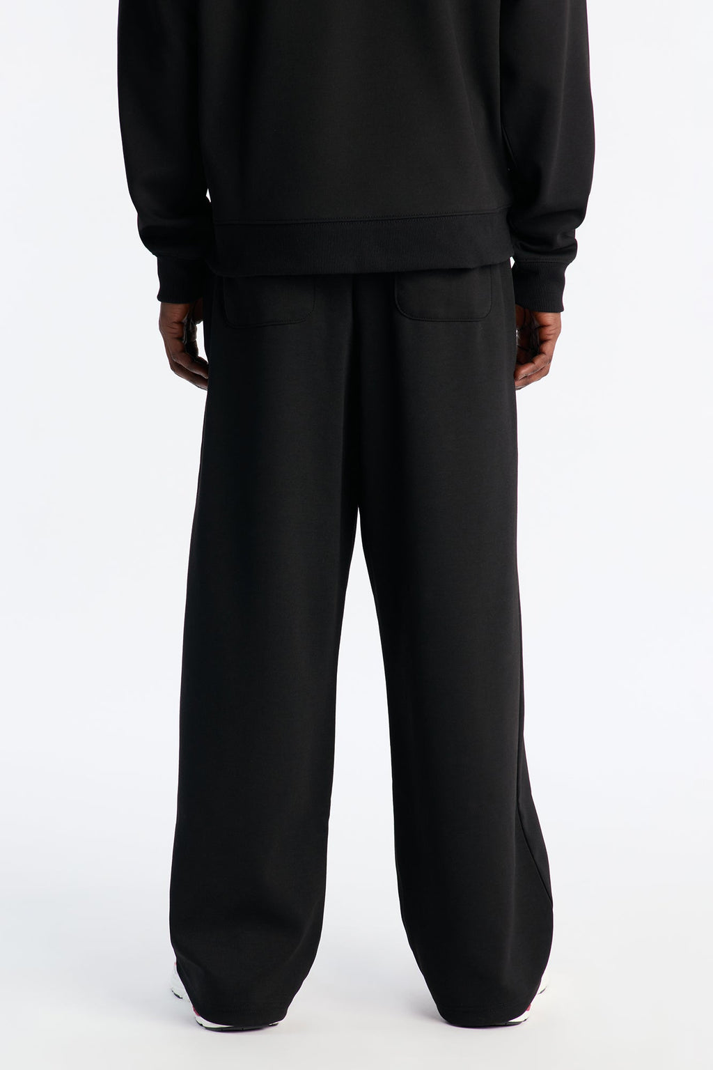 Structured Fleece Wide Leg Sweatpants - Black