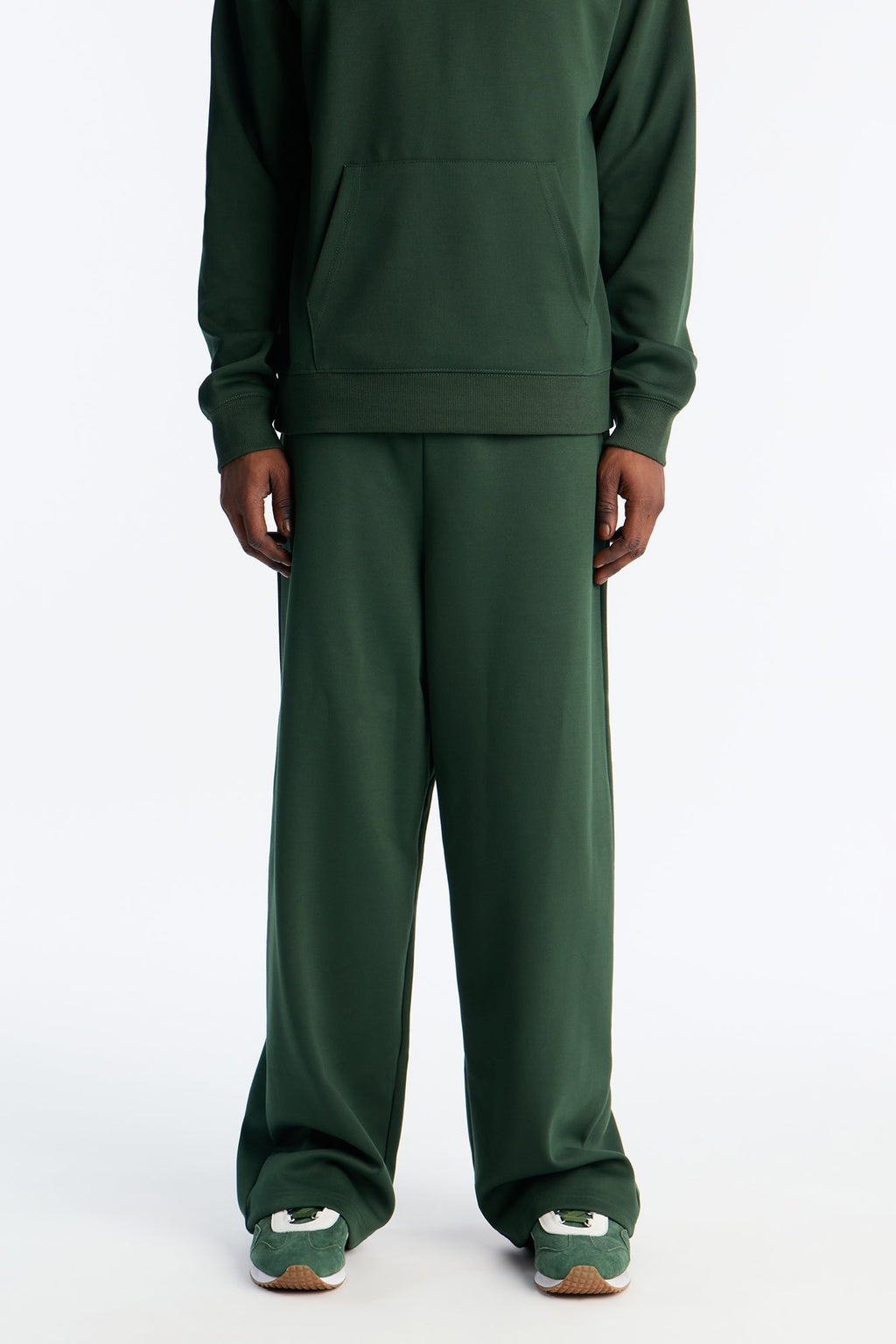 Structured Fleece Wide Leg Sweatpants - Green