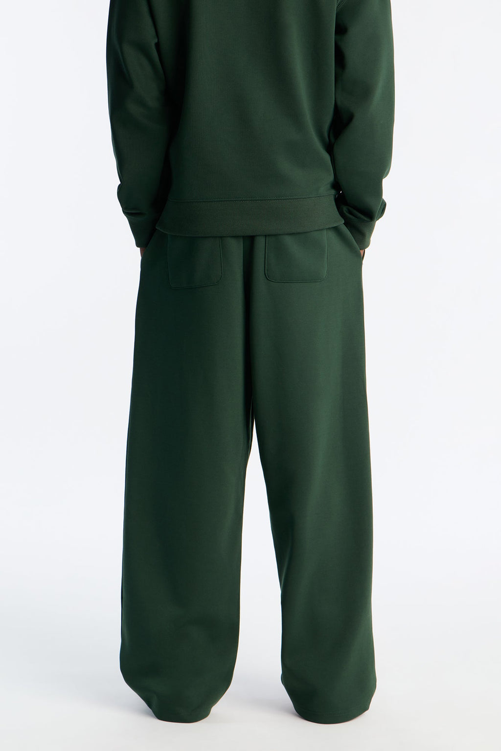 Structured Fleece Wide Leg Sweatpants - Green