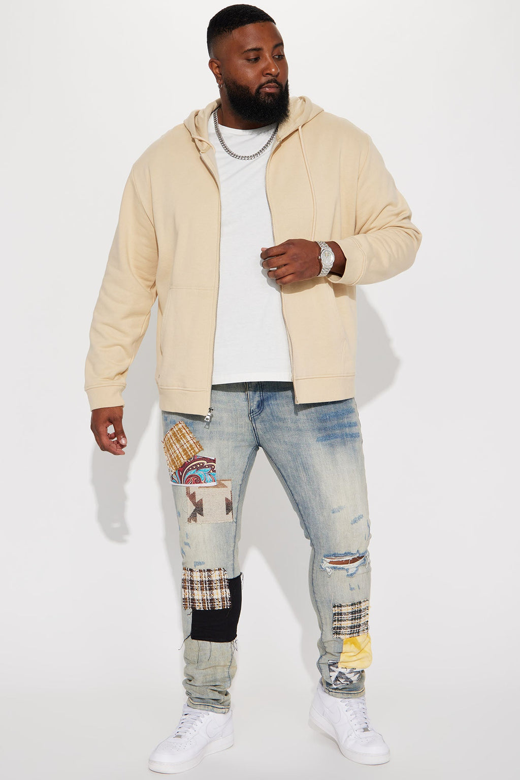 Patchwork Day Stacked Skinny Jeans - Medium Wash