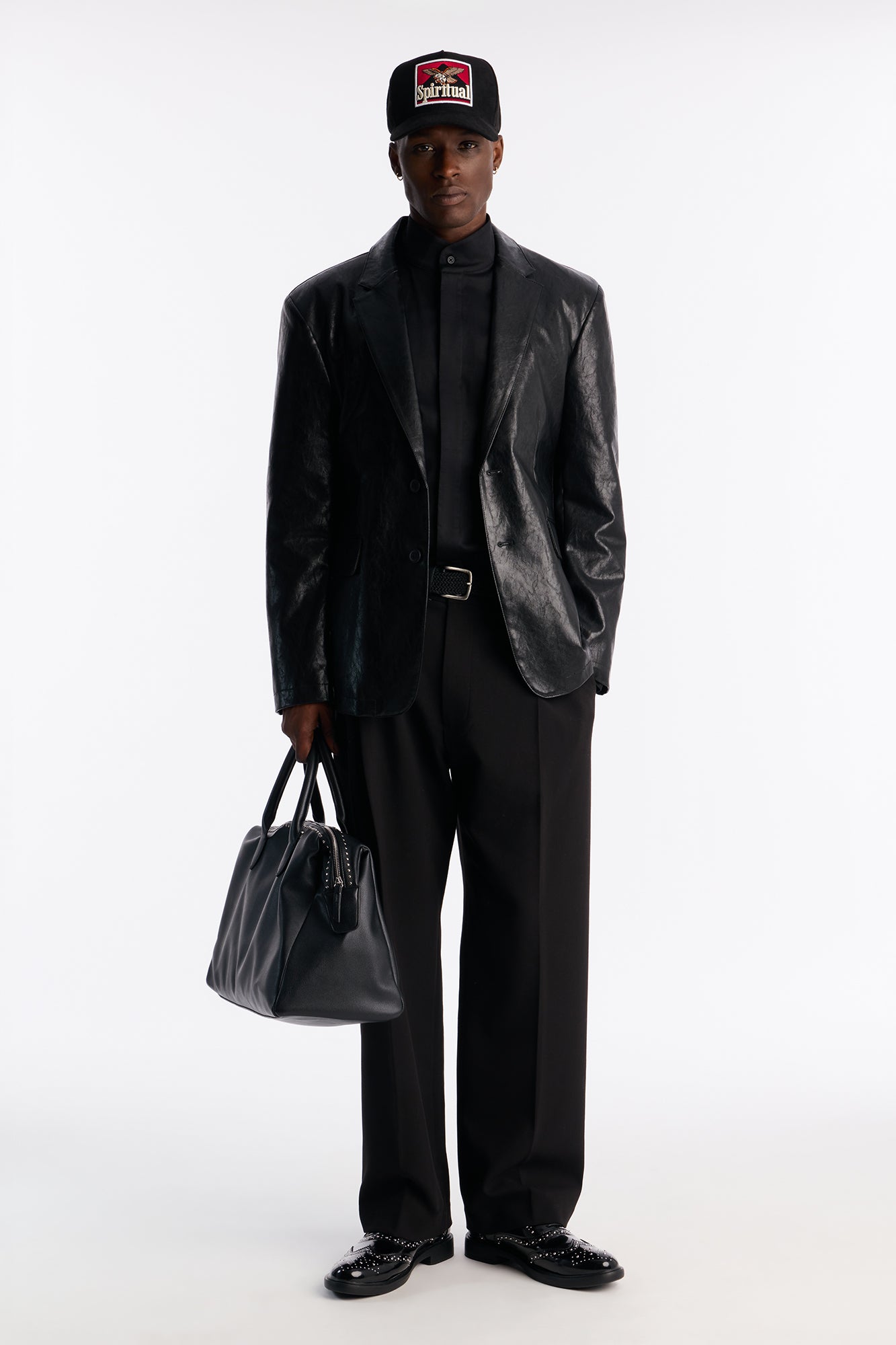 Night Viper Faux Leather Blazer - Black