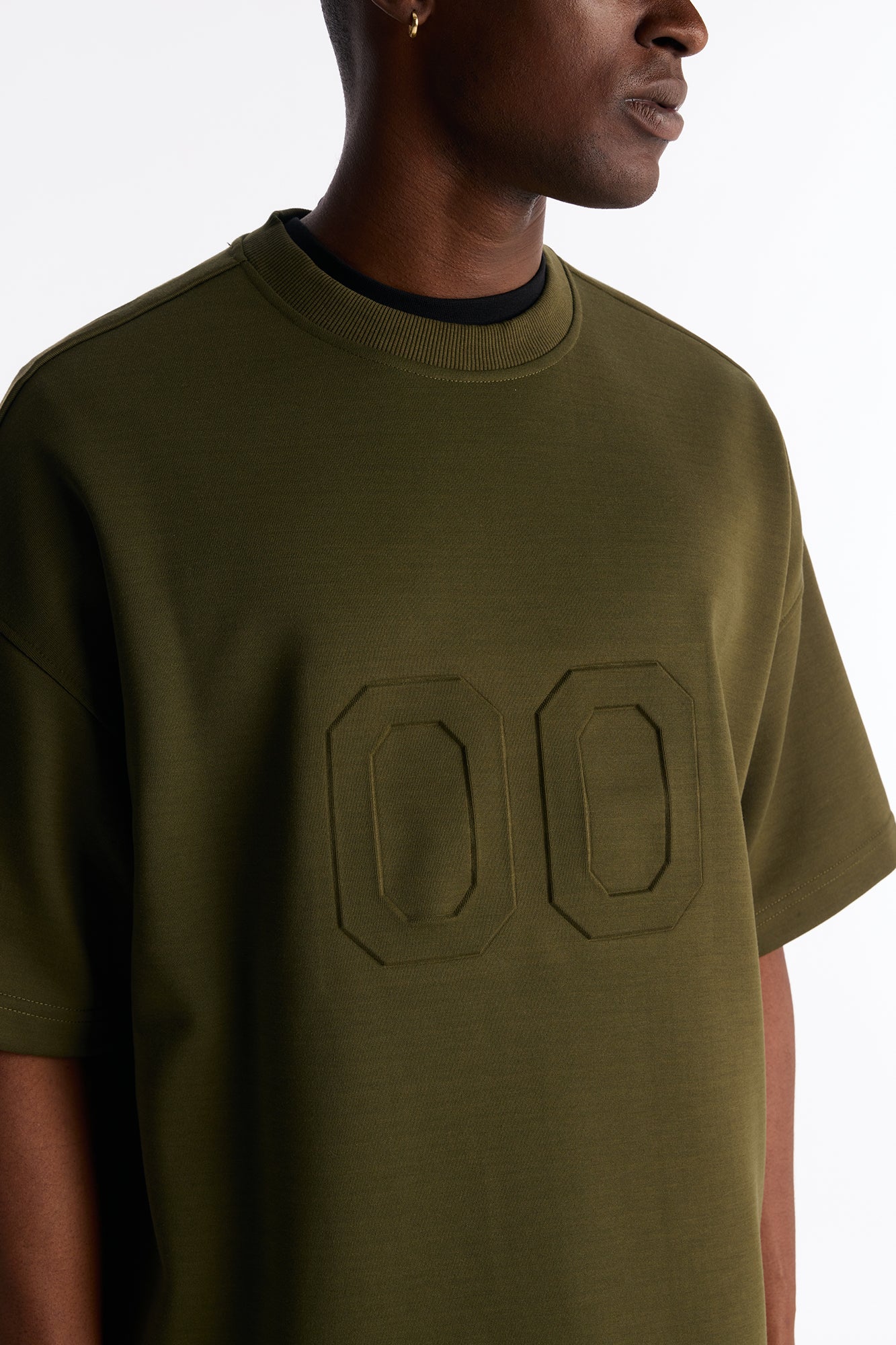 Structured Fleece Embossed Number Tee - Olive