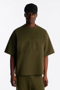 Structured Fleece Embossed Number Tee - Olive