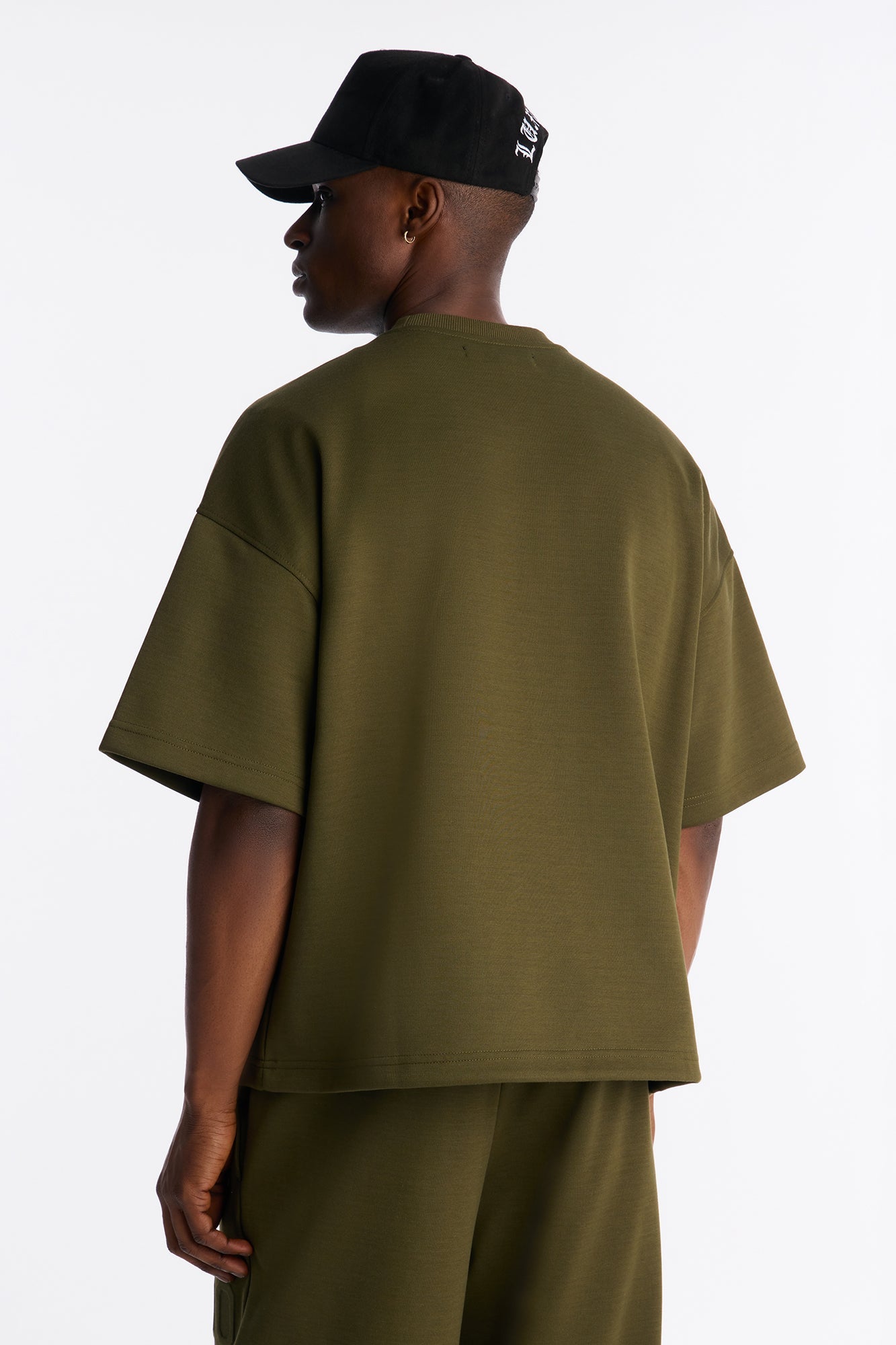 Structured Fleece Embossed Number Tee - Olive