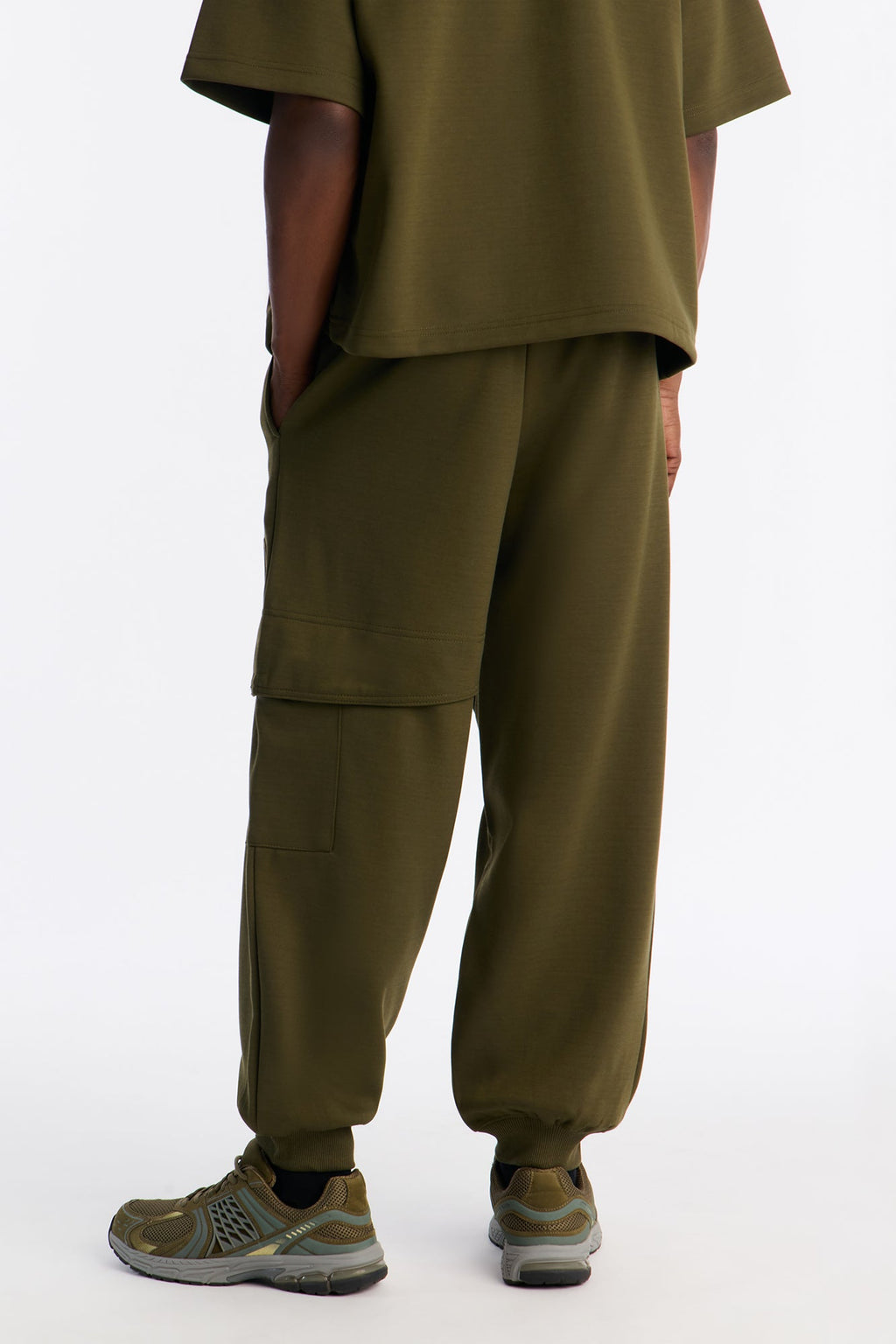 Structured Fleece Embossed Cargo Joggers - Olive