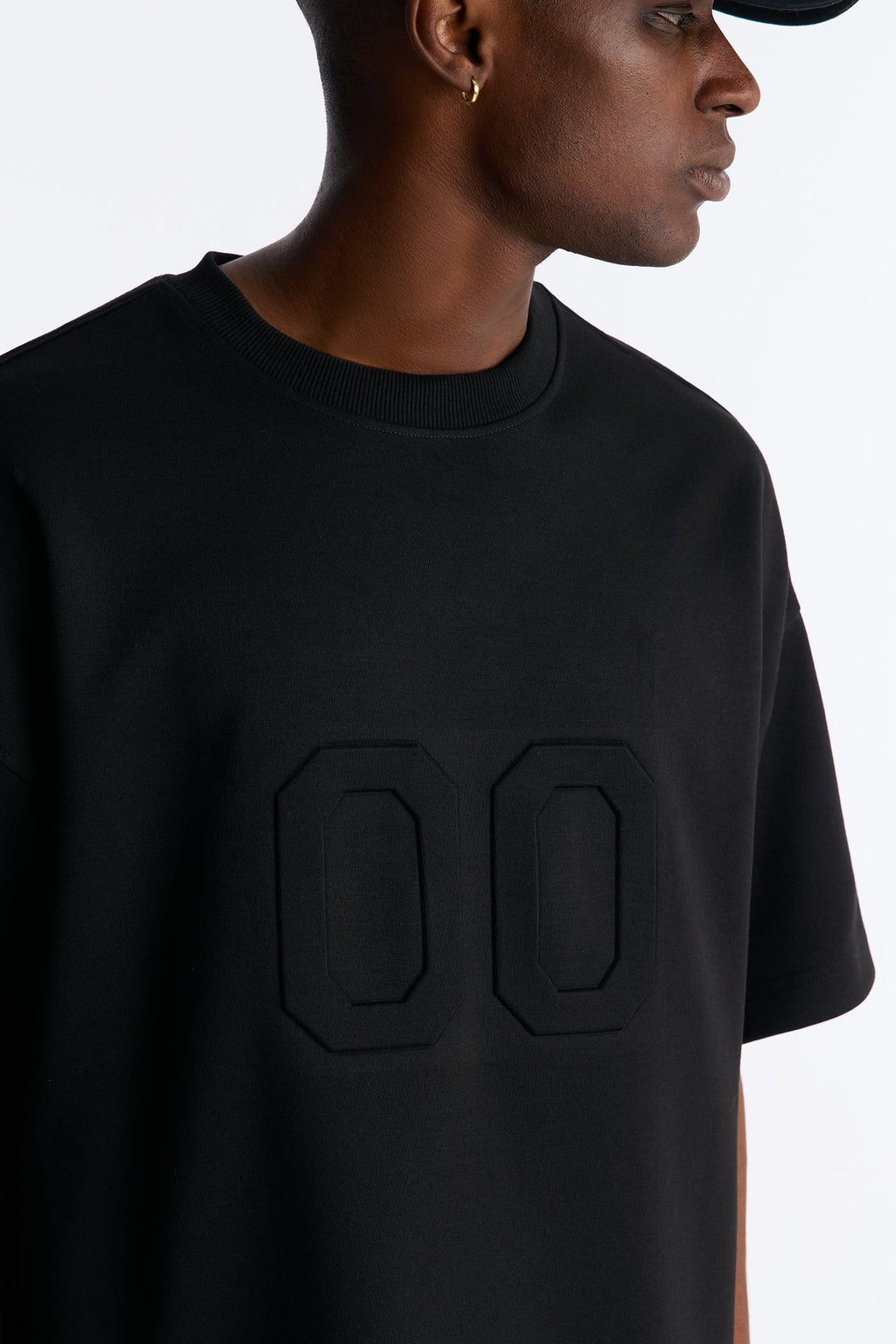 Structured Fleece Embossed Number Tee - Black
