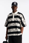 Oversized Offshore Reef Crochet Polo Shirt - Black/White