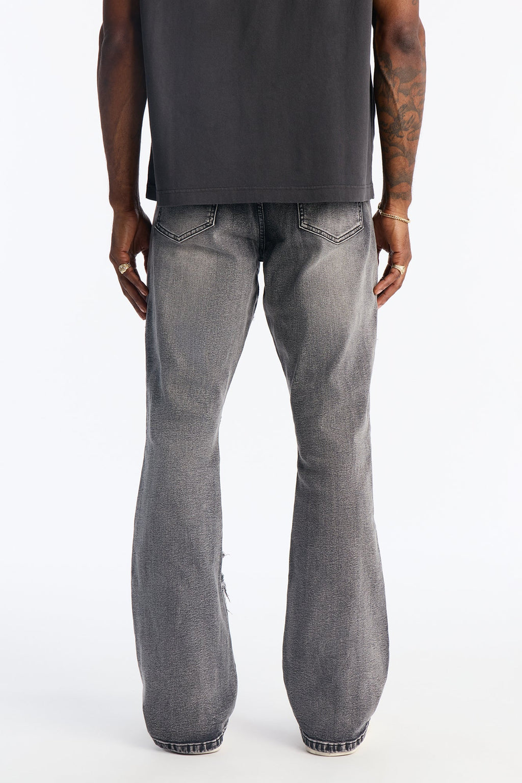 Stacked Skinny Flare Triangle Fray Jeans - Black Wash
