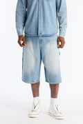 Baggy Jeweled Web Carpenter Denim Short - Light Wash